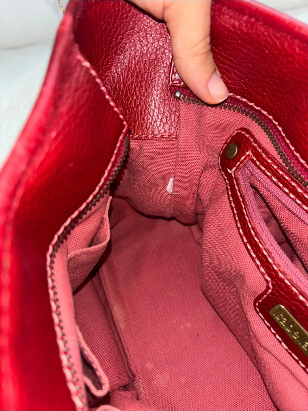 Isabella Fiore Red and Pink Circle-Print Tote with Ring Detail